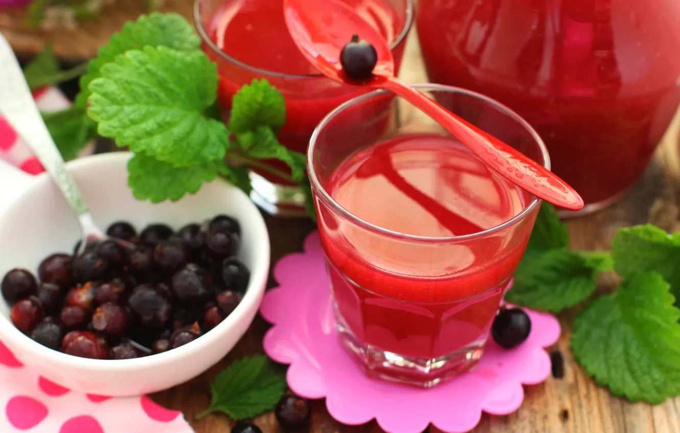 Photo wallpaper glass, mint, currants, jelly