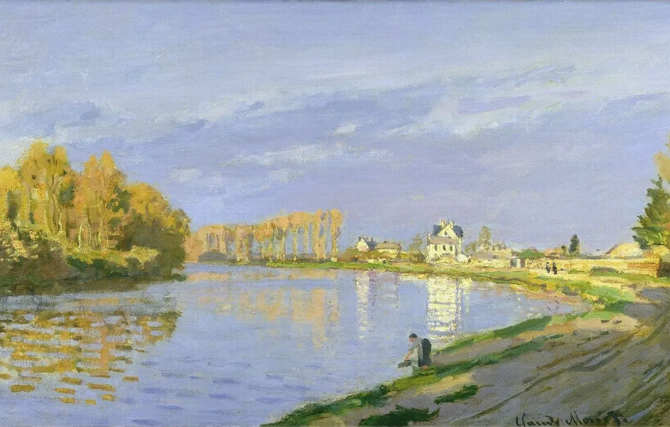 Photo wallpaper landscape, river, picture, Claude Monet, The Seine near Bougival