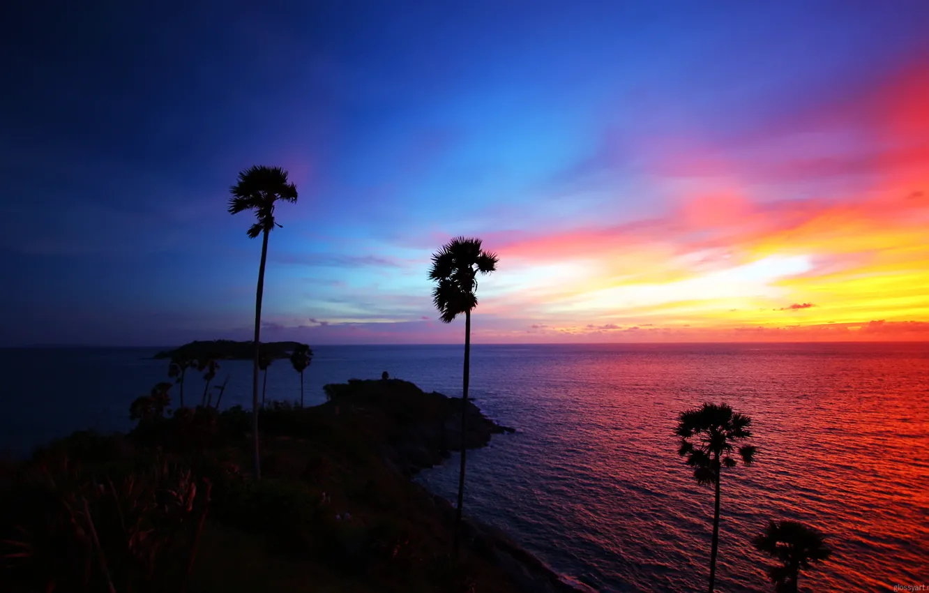 Photo wallpaper the sky, sunset, palm trees, The sky, Thailand, Phuket, Thailand, Islands