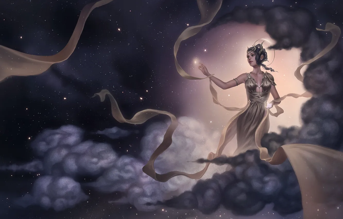 Photo wallpaper the sky, girl, clouds, tape