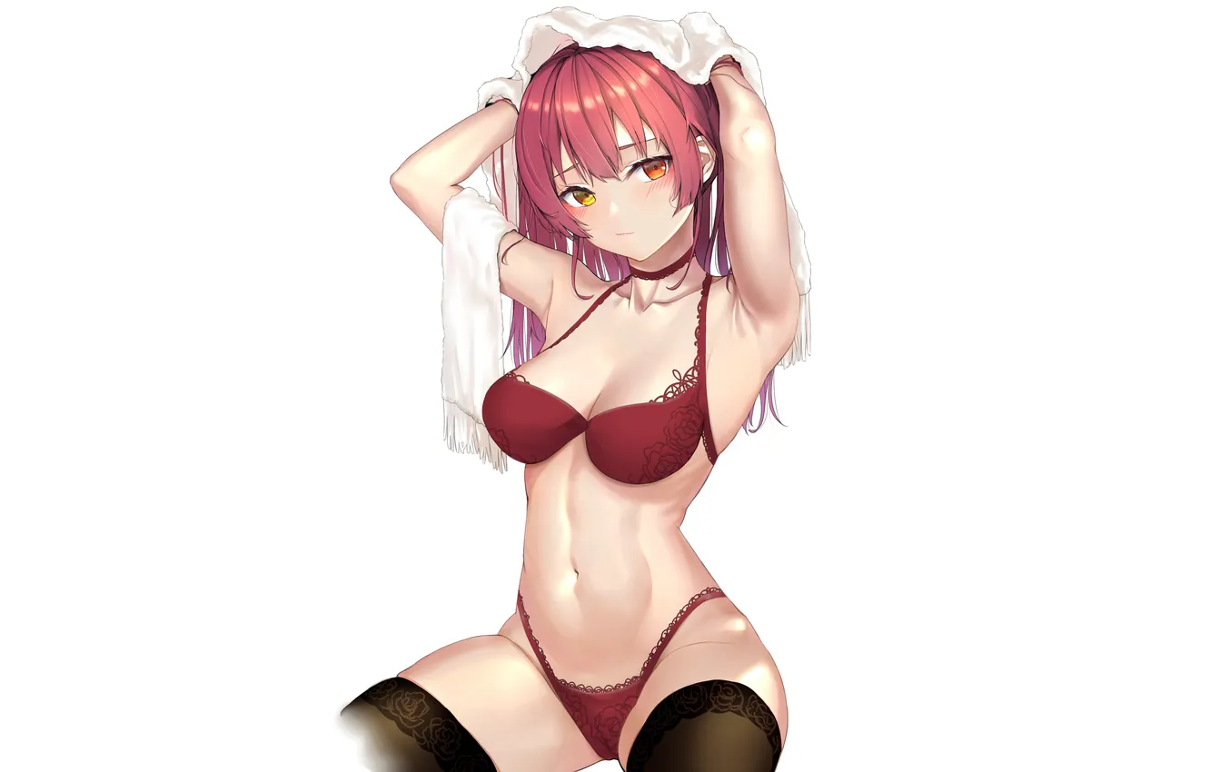 Photo wallpaper girl, sexy, lingerie, pantsu, bra, cleavage, panties, thighhighs