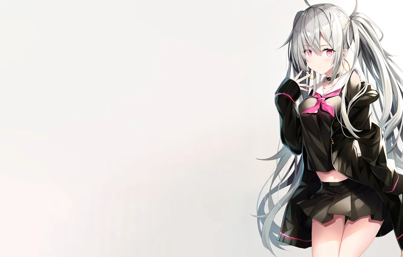 Photo wallpaper girl, sexy, school uniform, long hair, anime, beautiful, twintails, purple eyes