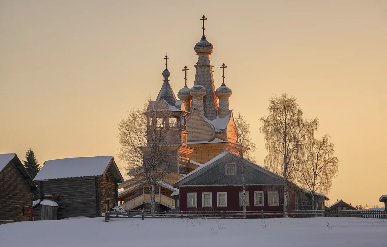 Photo wallpaper village, Church, Arkhangelsk oblast, Kimzha
