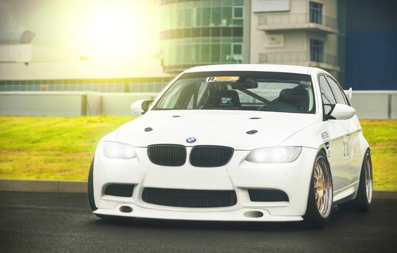 Photo wallpaper glare, BMW, white, GT-R, Front, Sedan, E90, race car