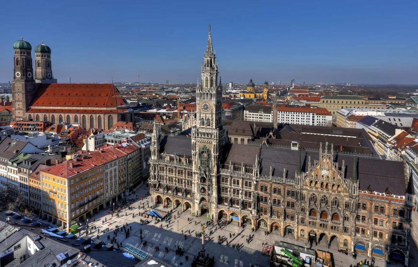 Photo wallpaper Germany, Munich, Bayern, Germany, Munich, Bavaria, Marienplatz, Munich Town Hall