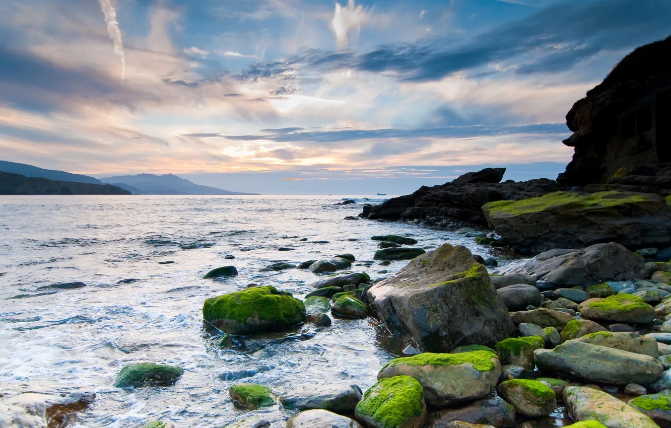 Photo wallpaper sea, the sky, landscape, nature, stones, rocks, Wallpaper, shore