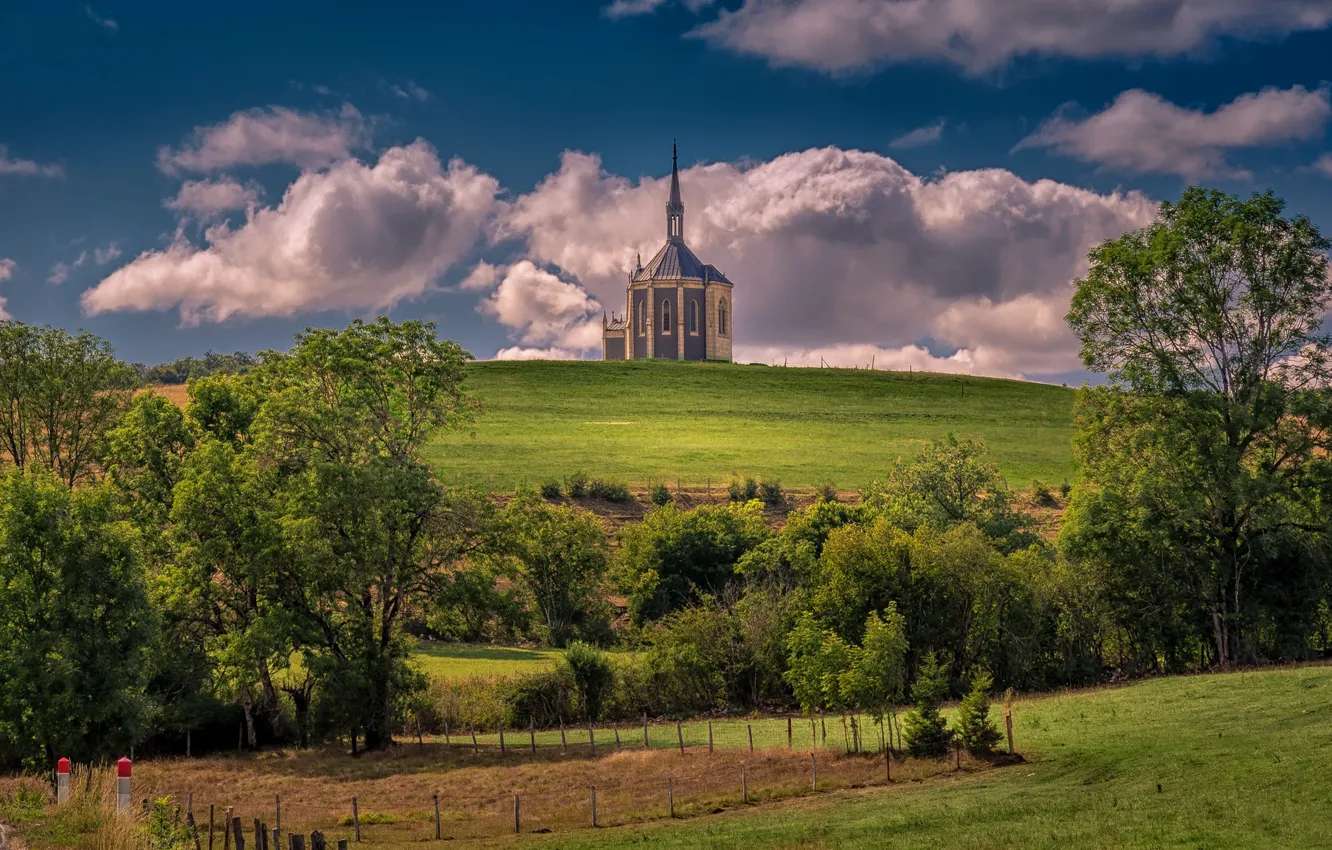 Photo wallpaper France, hill, Church, Doubs