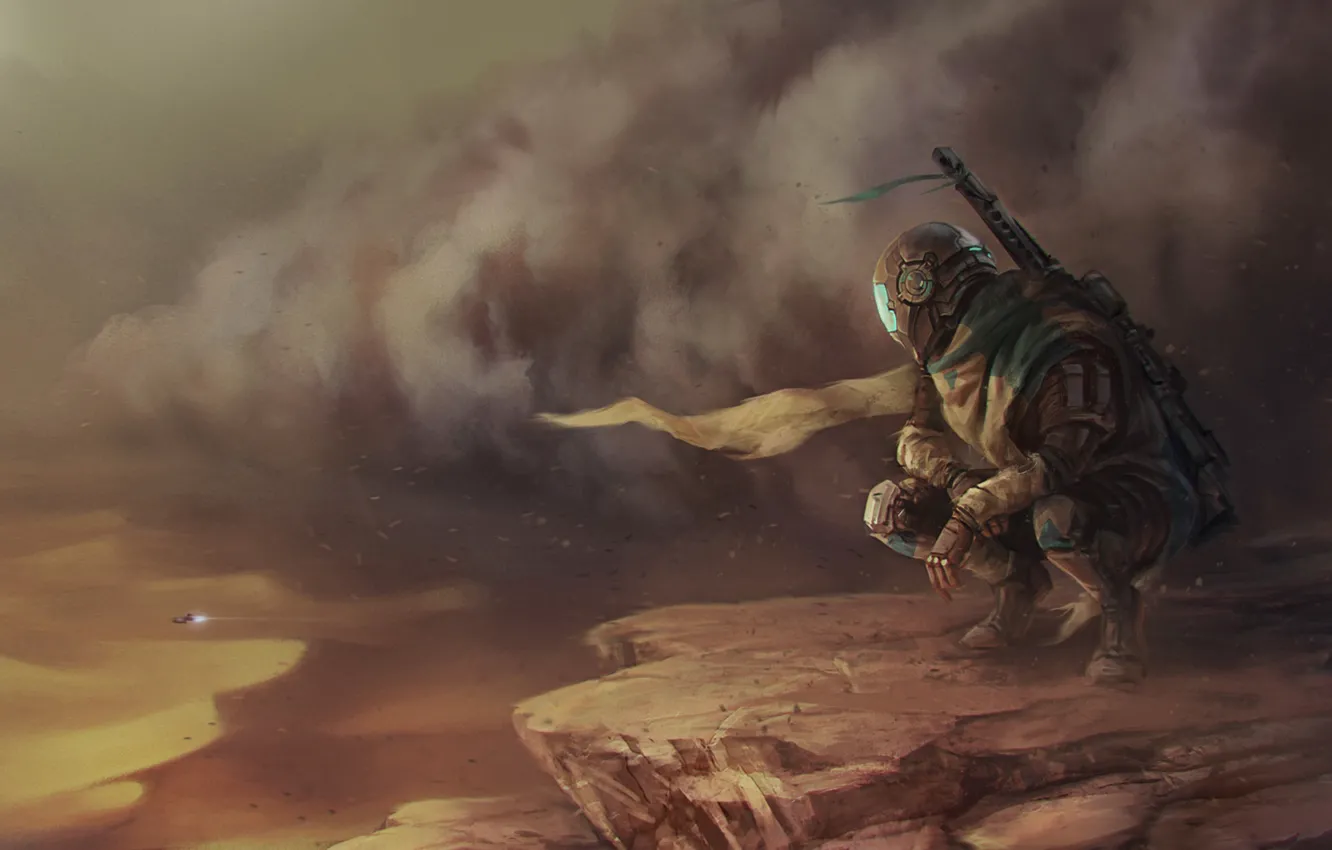 Photo wallpaper fiction, desert, figure, storm, art, soldiers, Illustration, Concept Art
