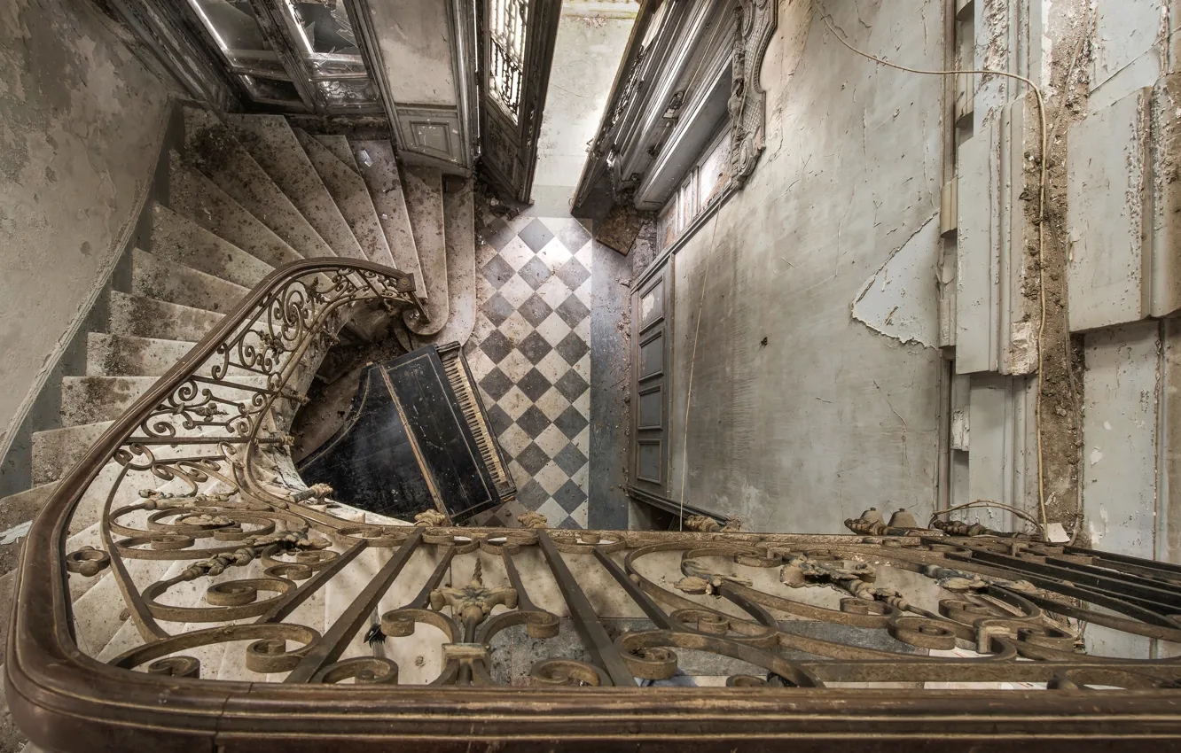 Photo wallpaper wall, ladder, piano