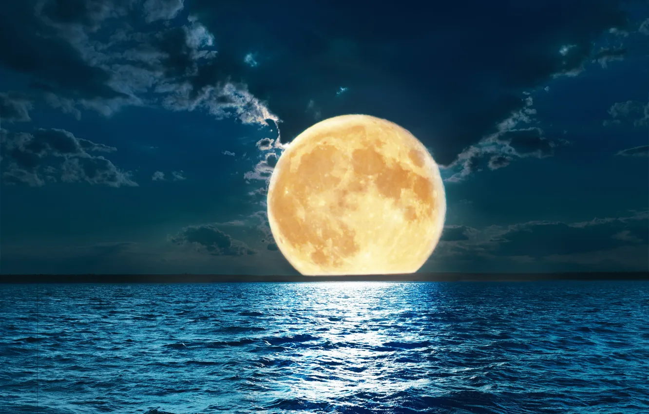 Photo wallpaper sea, night, the moon
