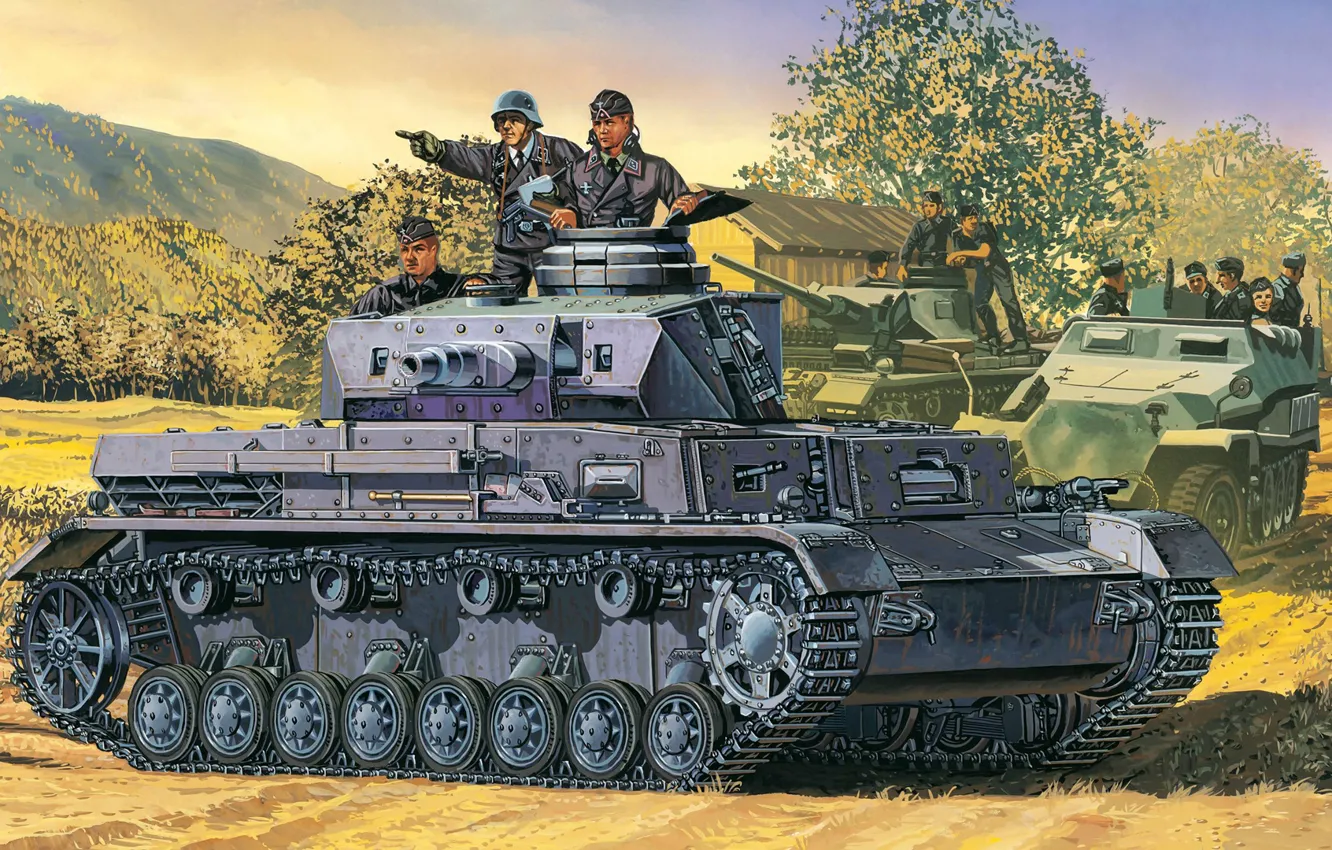 Photo wallpaper figure, art, A IV, Panzerkampfwagen IV, T‑IV, Pz. IV, German medium tank during world war …