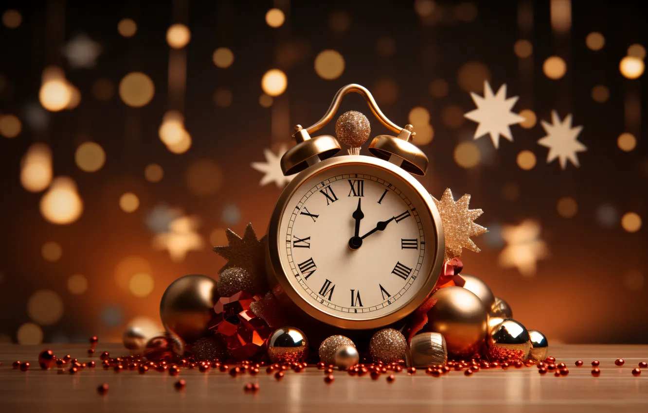Photo wallpaper balls, time, lights, watch, new year, alarm clock, Christmas, dial
