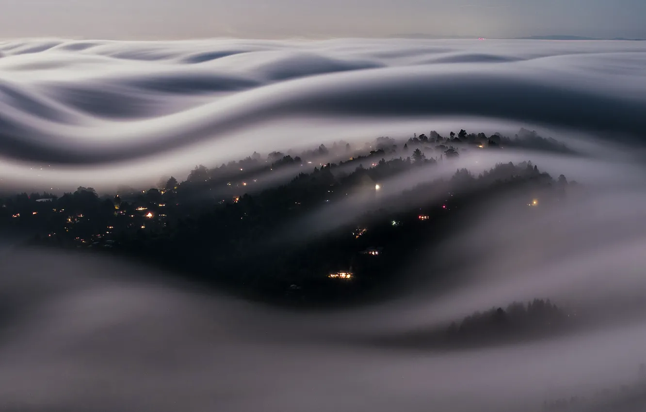 Photo wallpaper clouds, lights, fog, the evening, CA, USA