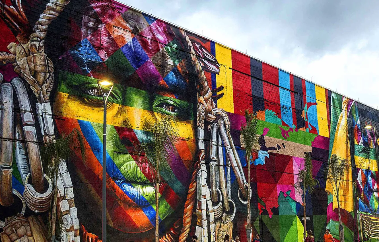 Photo wallpaper wall, graffiti, Brazil, Rio de Janeiro, street art, Eduardo Kobra, Ethnic Groups