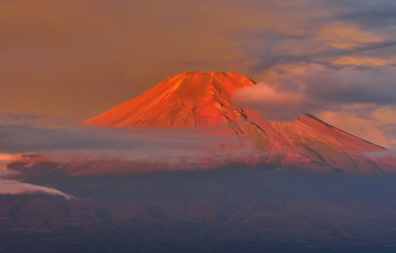 Photo wallpaper the sky, clouds, sunset, Japan, mount Fuji