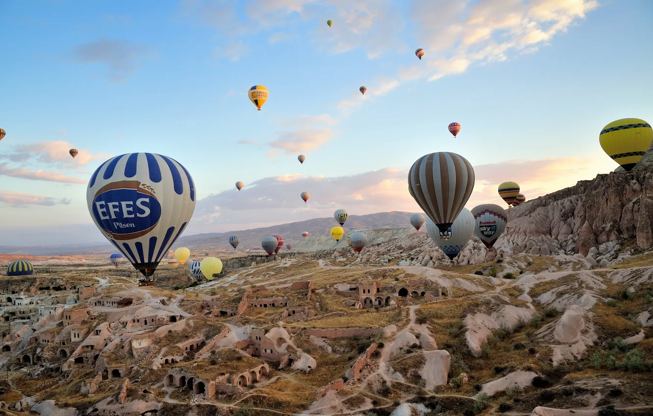 Photo wallpaper landscape, balls, sport, Cappadocia