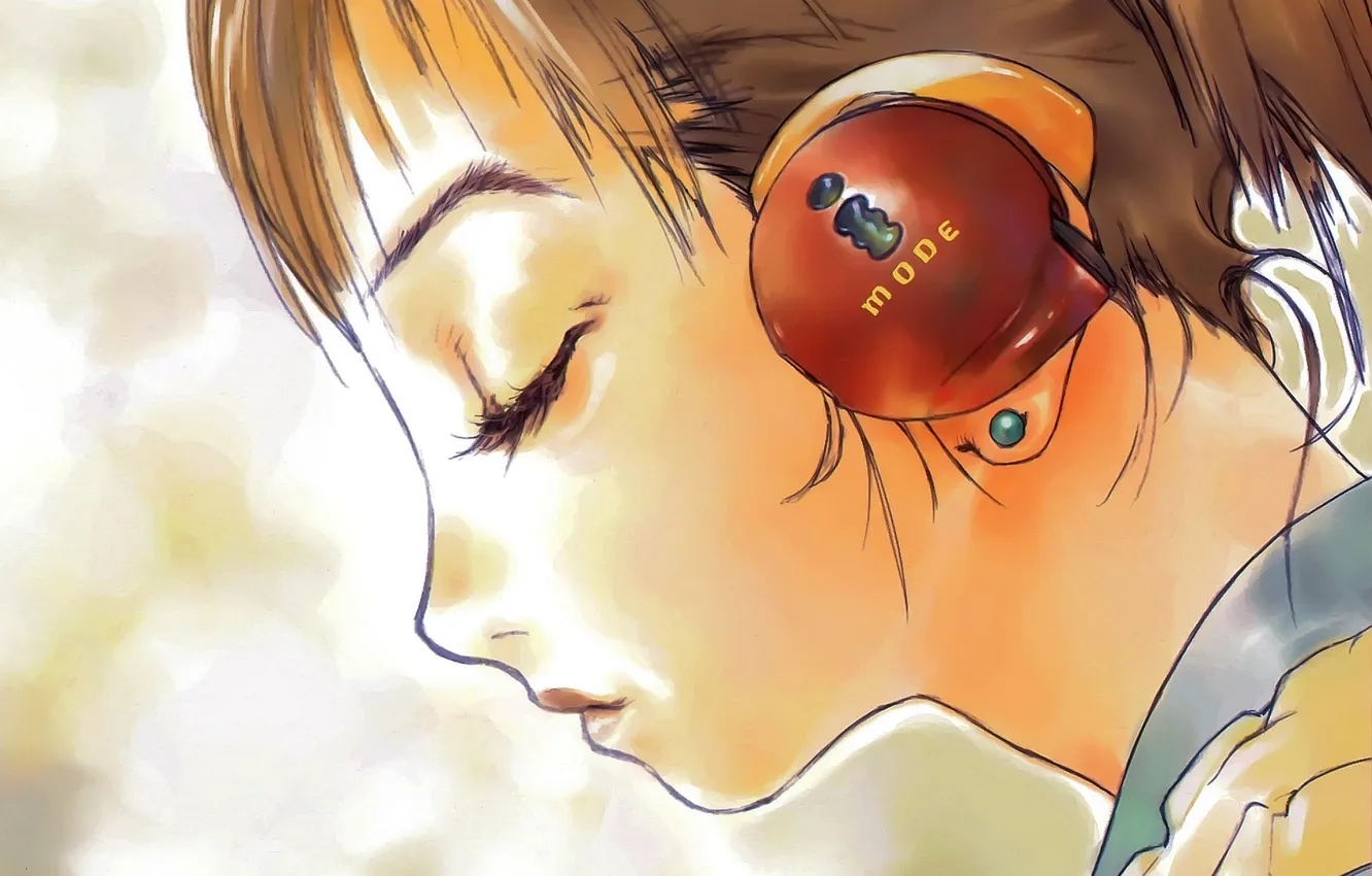 Photo wallpaper girl, face, figure, headphones, watercolor