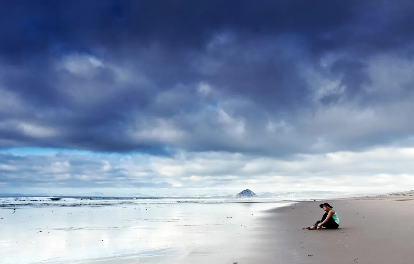 Photo wallpaper sea, girl, mood