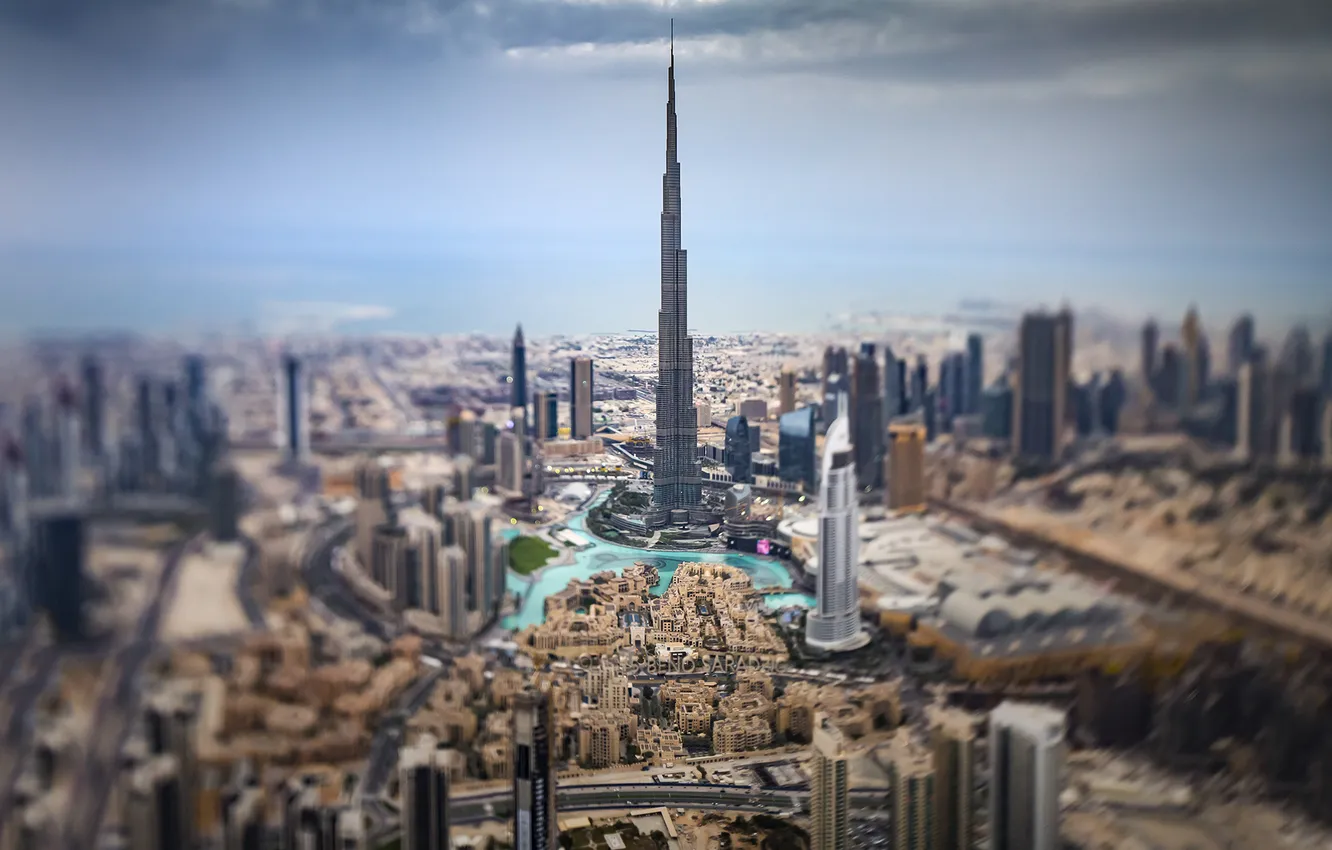 Photo wallpaper clouds, horizon, Dubai, street, Burj Khalifa