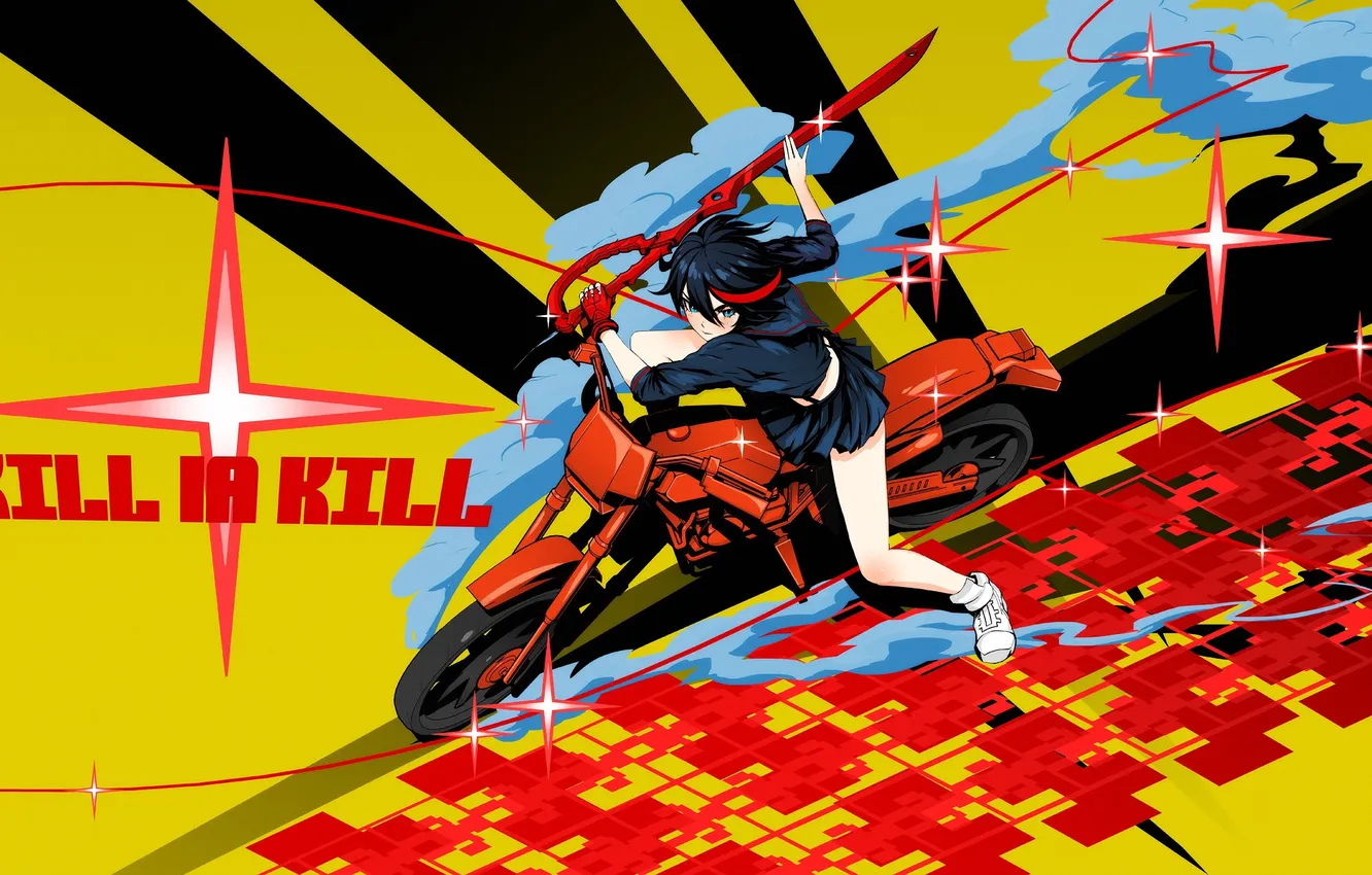 Photo wallpaper girl, sword, motorcycle, anime, Matoi Ryuuko, Kill La Kill