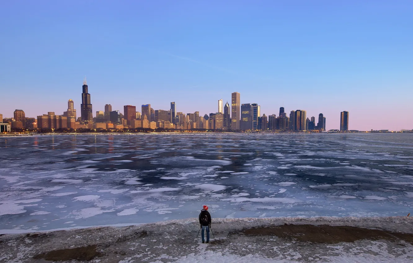 Photo wallpaper City, Chicago, Downtown, Skyline, Sunrise, Morning