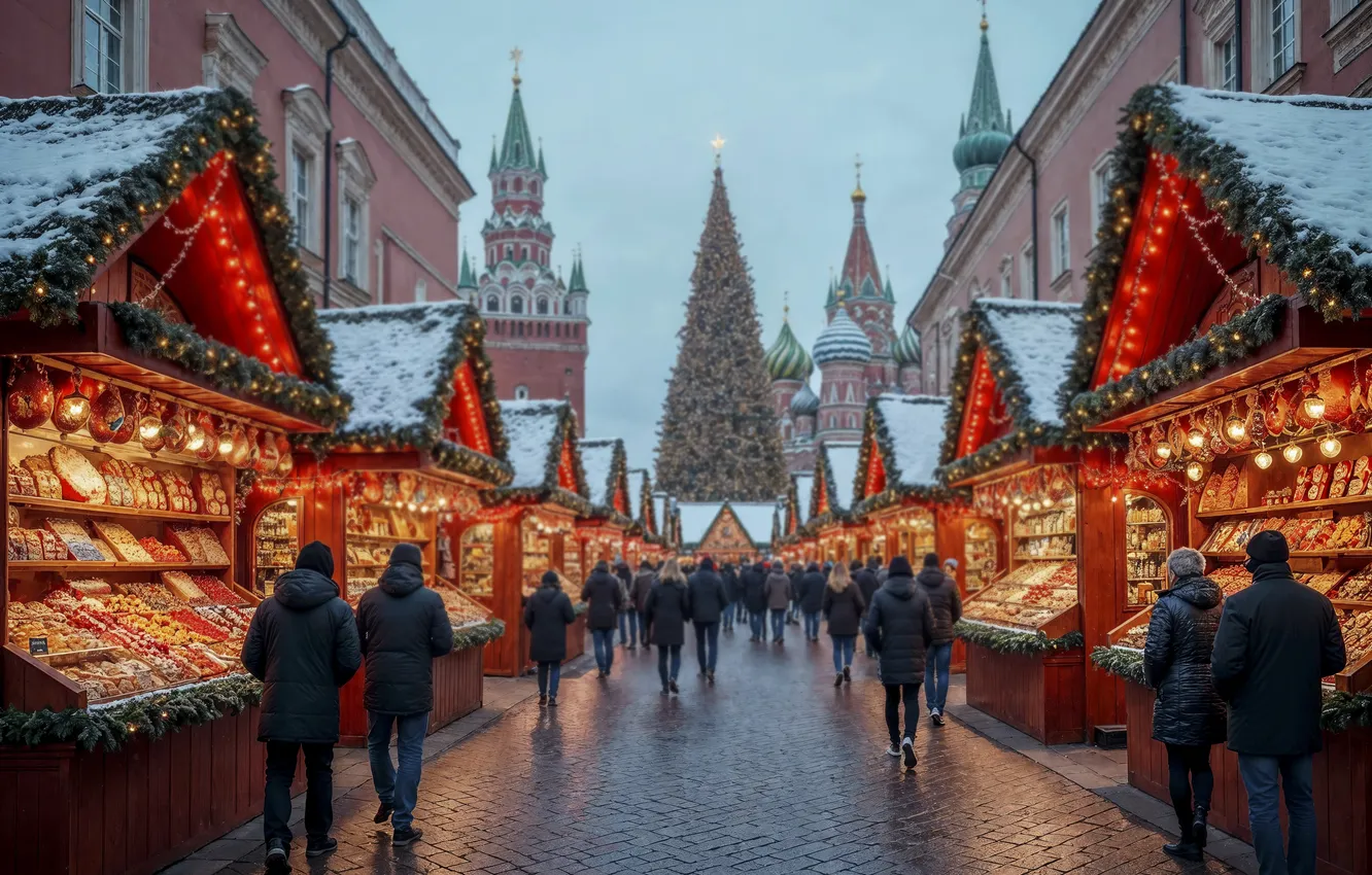 Photo wallpaper decoration, city, the city, street, new year, Christmas, Moscow, Christmas