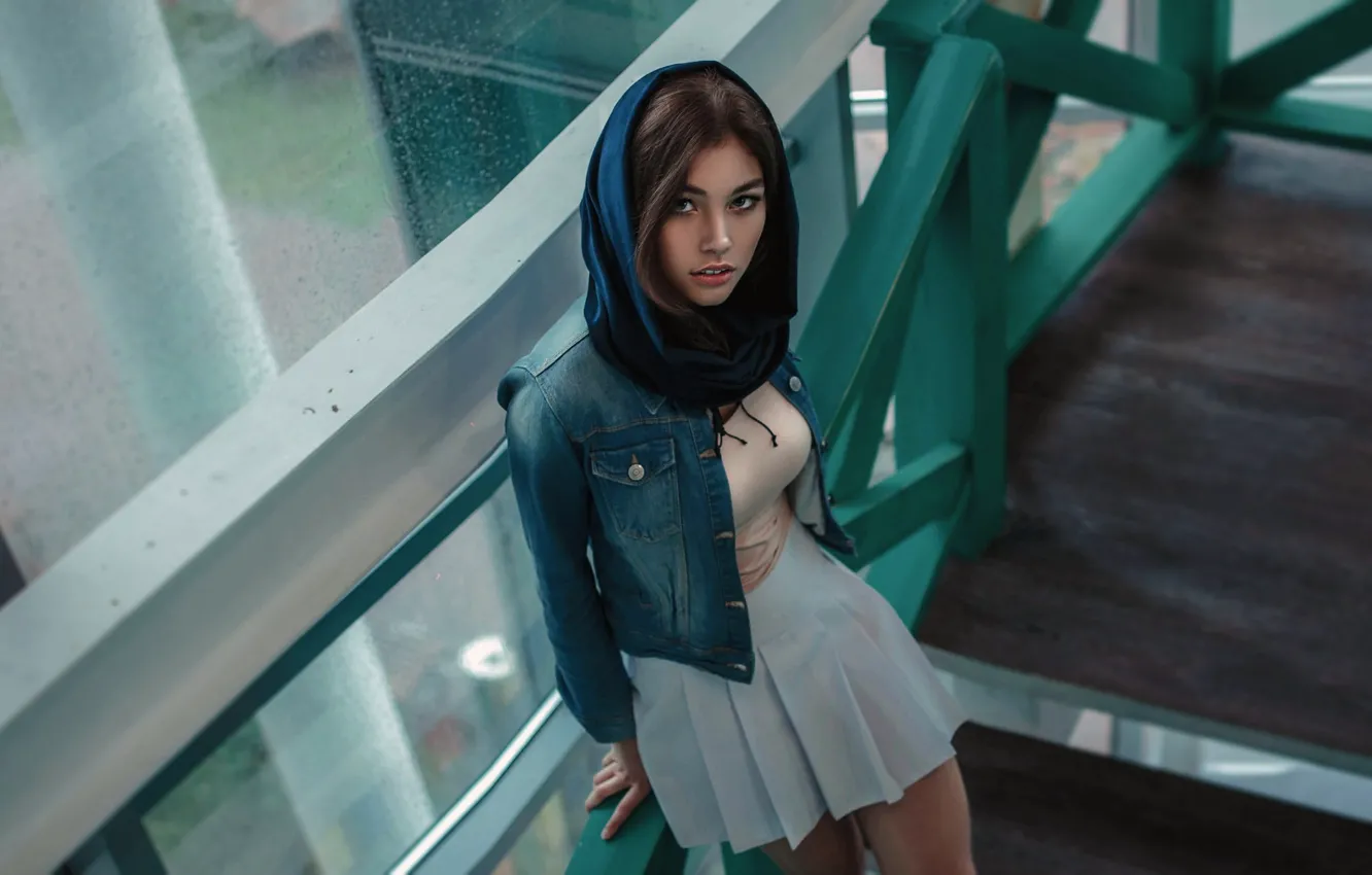 Photo wallpaper look, girl, pose, skirt, dzhinsovka, Sasha Rusko