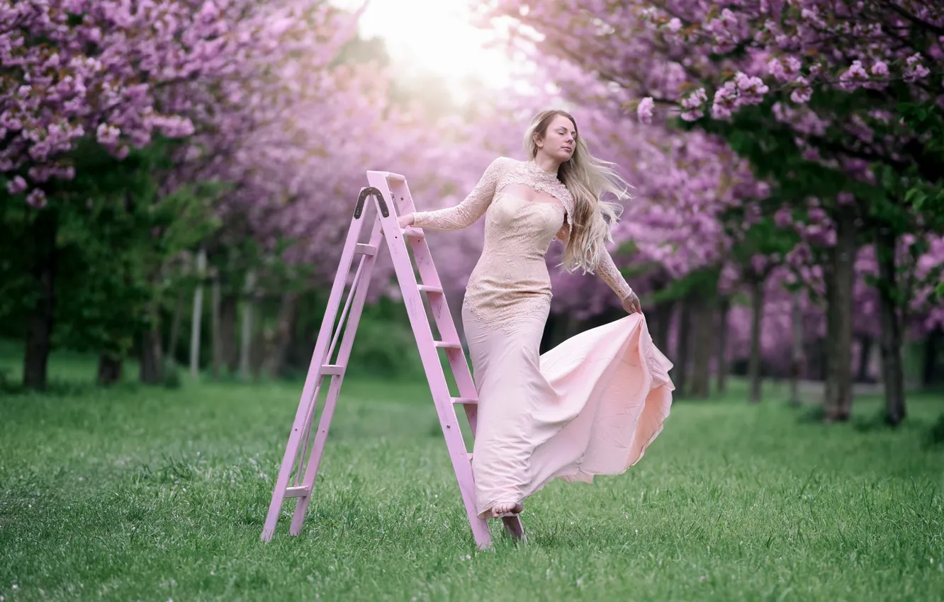 Photo wallpaper summer, girl, garden