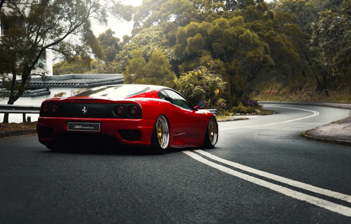Photo wallpaper Red, Auto, Road, Machine, Ferrari, Asphalt, 360, Supercar