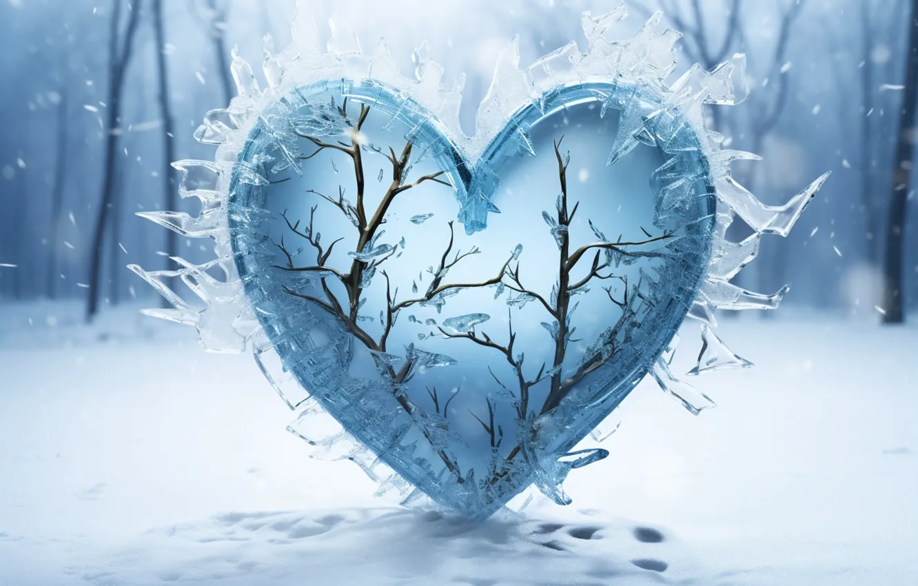 Photo wallpaper ice, winter, snow, heart, frost, ice, love, heart