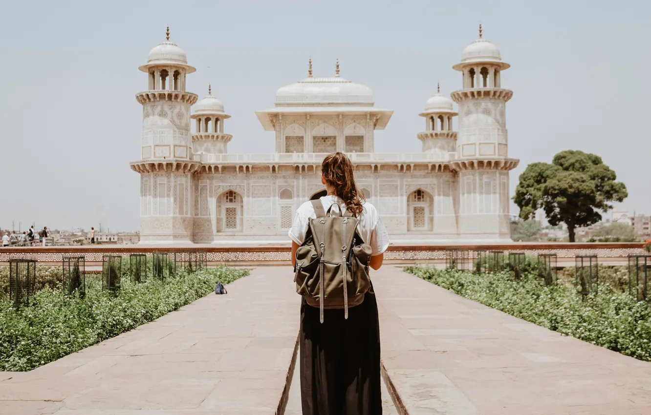 Photo wallpaper girl, India, back, Agra, Agra, India, Tomb of Itimad-ud-Daula, Tomb of Itimad-ud-Daulah