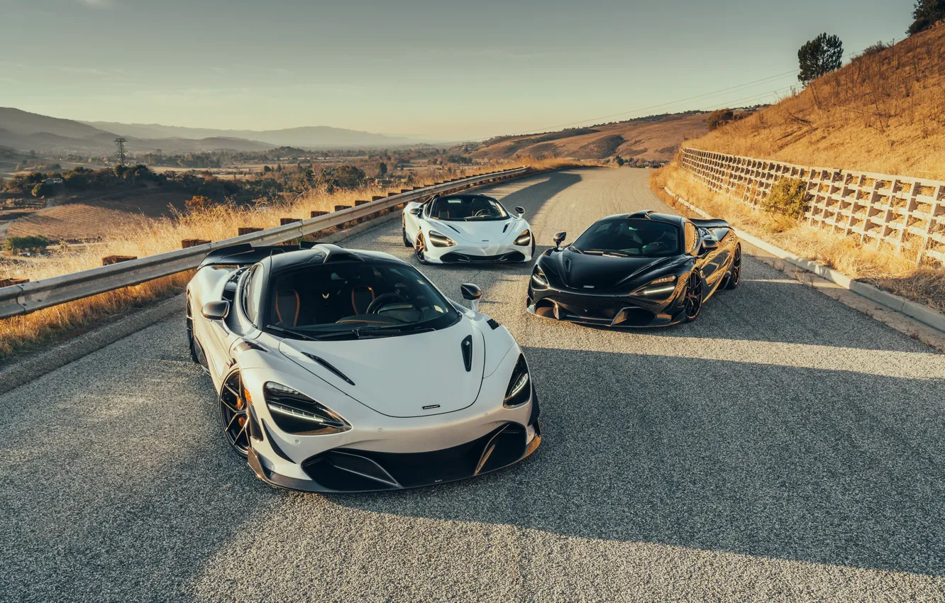 Photo wallpaper white, black, road, mclaren, 720s