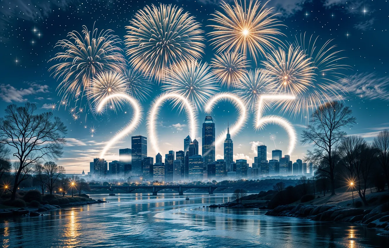 Photo wallpaper the sky, stars, clouds, trees, night, the city, lights, fog