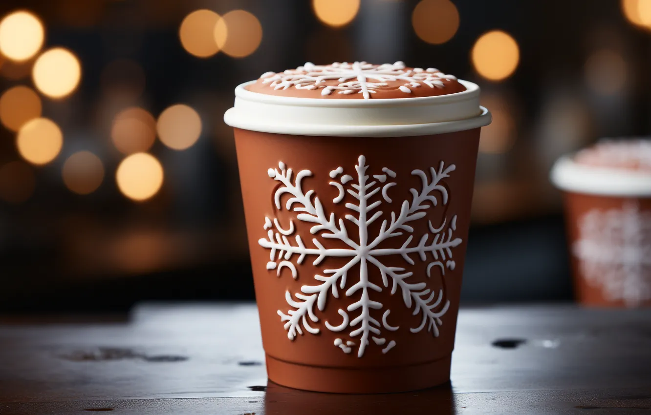 Photo wallpaper snowflakes, glass, new year, coffee, Christmas, Cup, rustic, Christmas