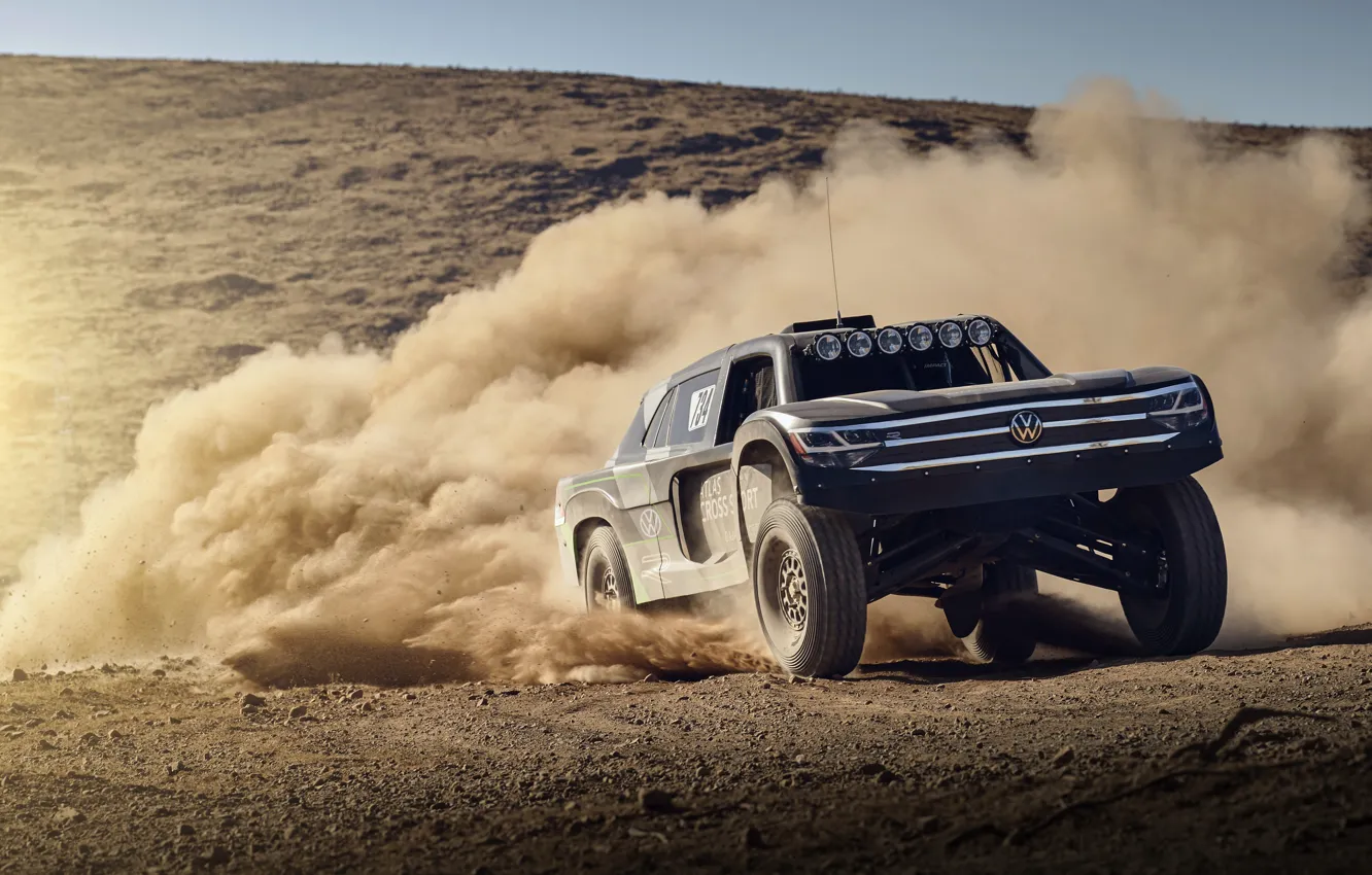 Photo wallpaper sand, movement, dust, Volkswagen, 4x4, 2019, Atlas Cross Sport R Concept