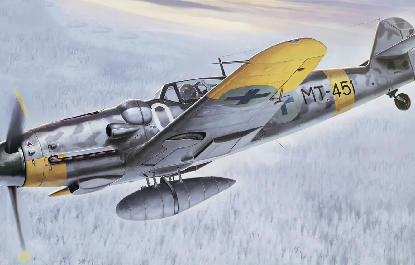 Photo wallpaper art, airplane, aviation, Bf-109, WW2