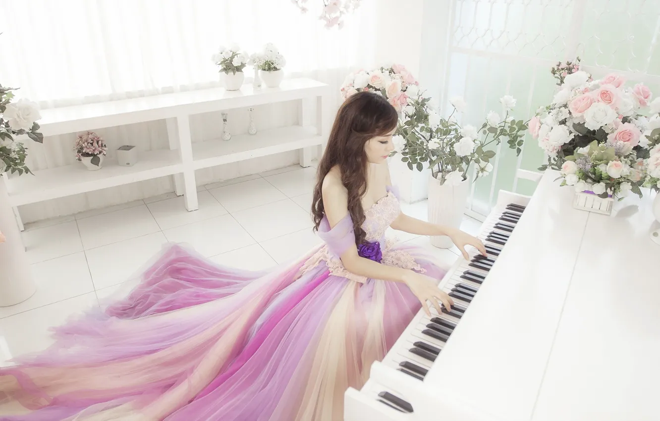 Photo wallpaper girl, music, piano