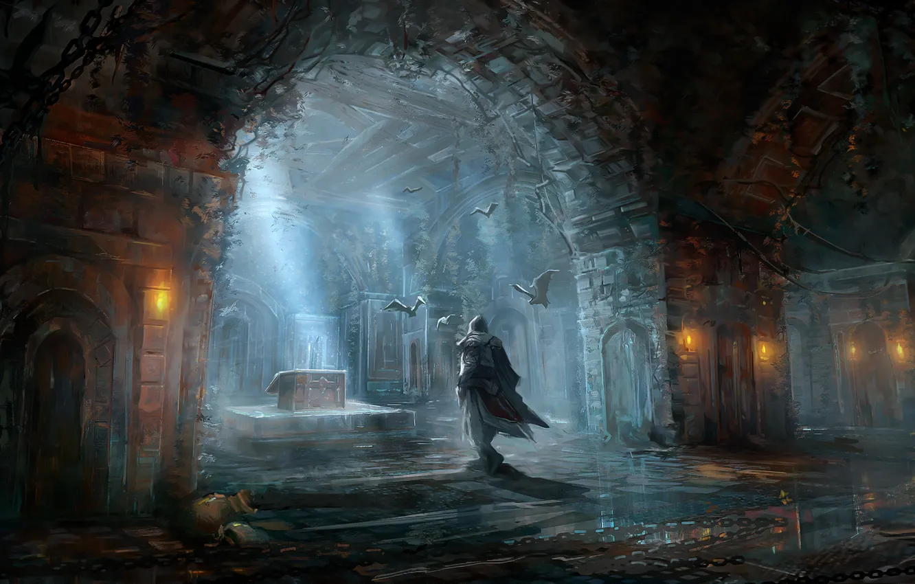 Photo wallpaper game, fiction, figure, male, Assassins Creed, bats, the room, games