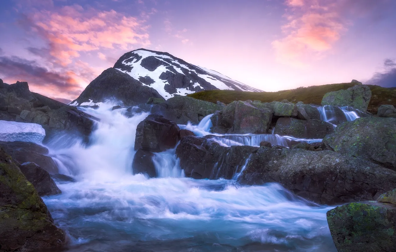Photo wallpaper mountains, river, stones, Norway, cascade, Norway, Jotunheimen, Jotunheimen
