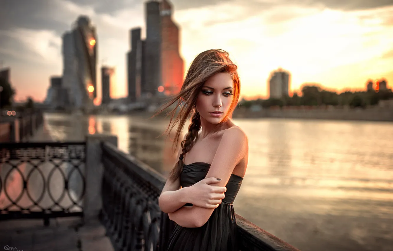 Photo wallpaper city, river, model, Ksenia Kokoreva