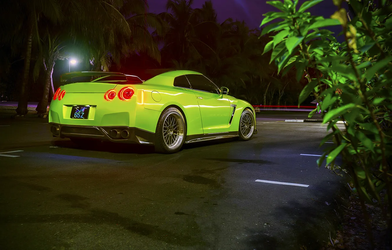 Photo wallpaper GTR, Nissan, Car, Green, Back, R35, Sport, 1400HP