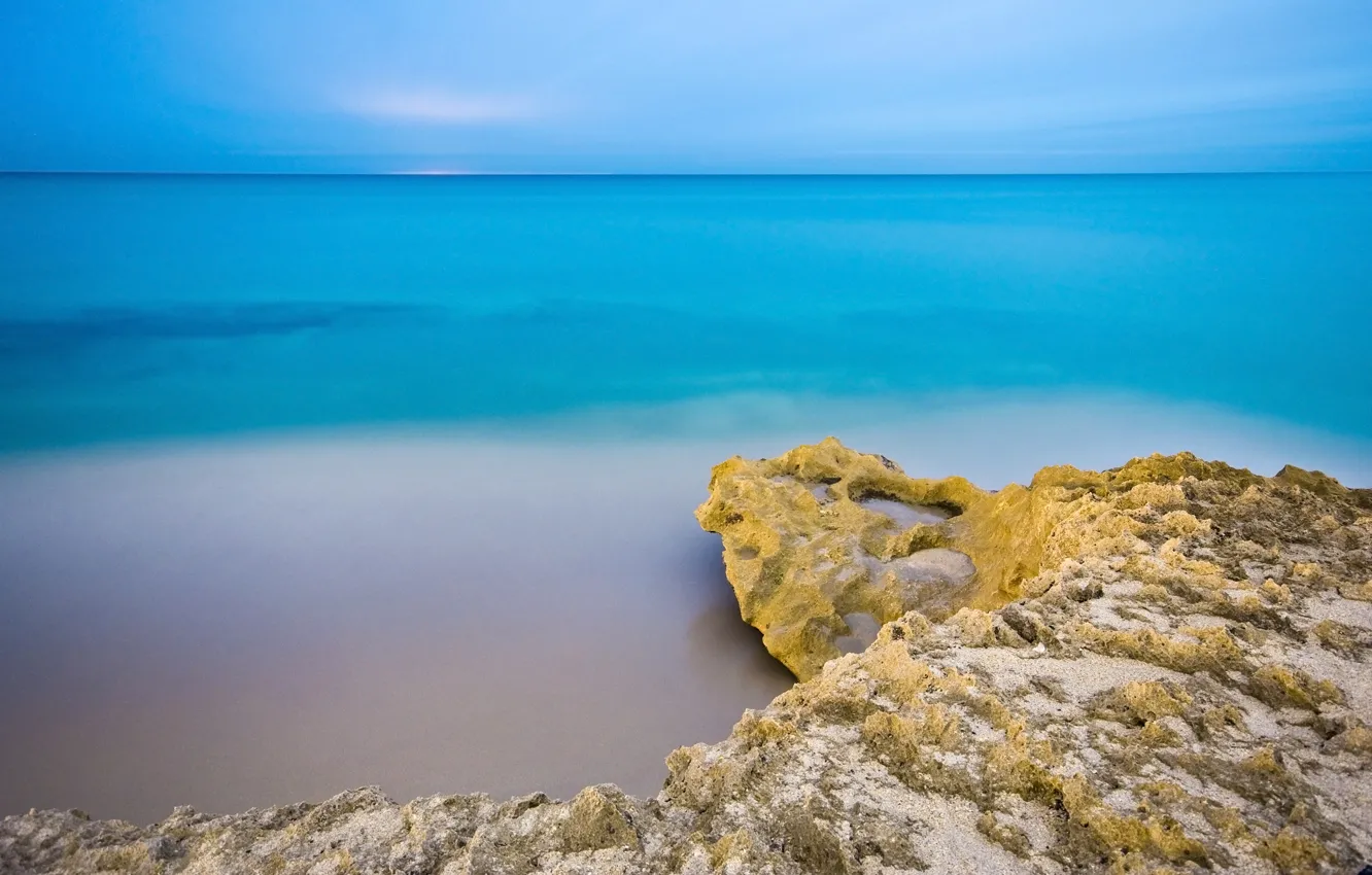 Photo wallpaper sea, beach, the sky, water, rocks, morning