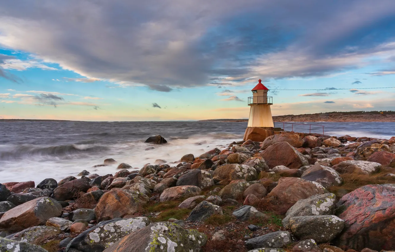 Photo wallpaper stones, coast, lighthouse, Norway