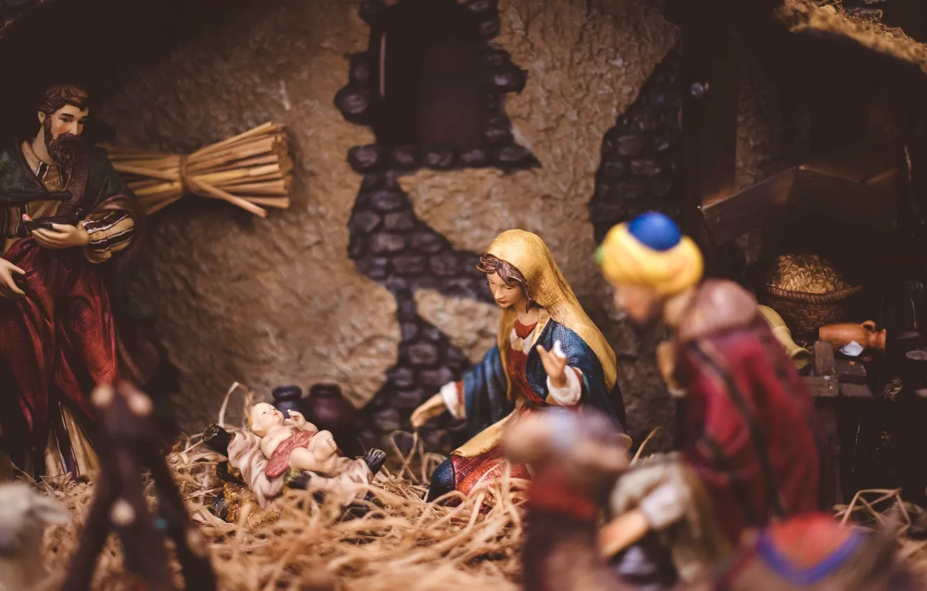 Photo wallpaper Christmas, The Virgin Mary, The adoration of the Magi, The Baby Jesus, Christmas Nativity scene