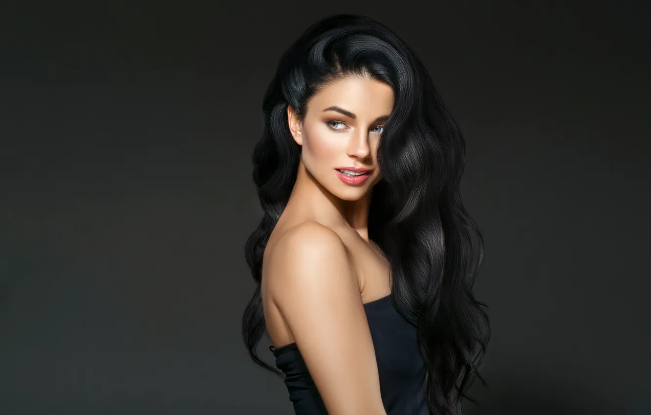 Photo wallpaper look, girl, face, model, makeup, brunette, hairstyle, blue eyes