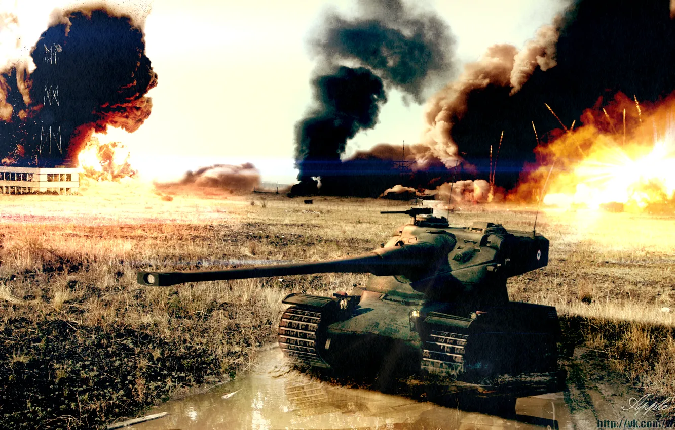 Photo wallpaper field, the explosion, France, art, tank, WoT, World of Tanks, AMX-50b