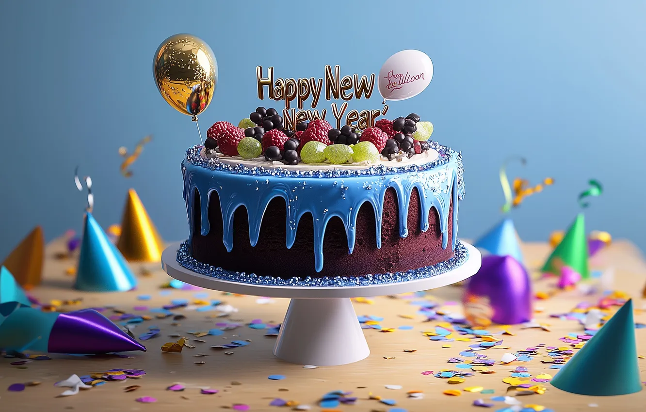 Photo wallpaper mood, holiday, new year, Happy New Year, balloons, digital art, digital art, AI art