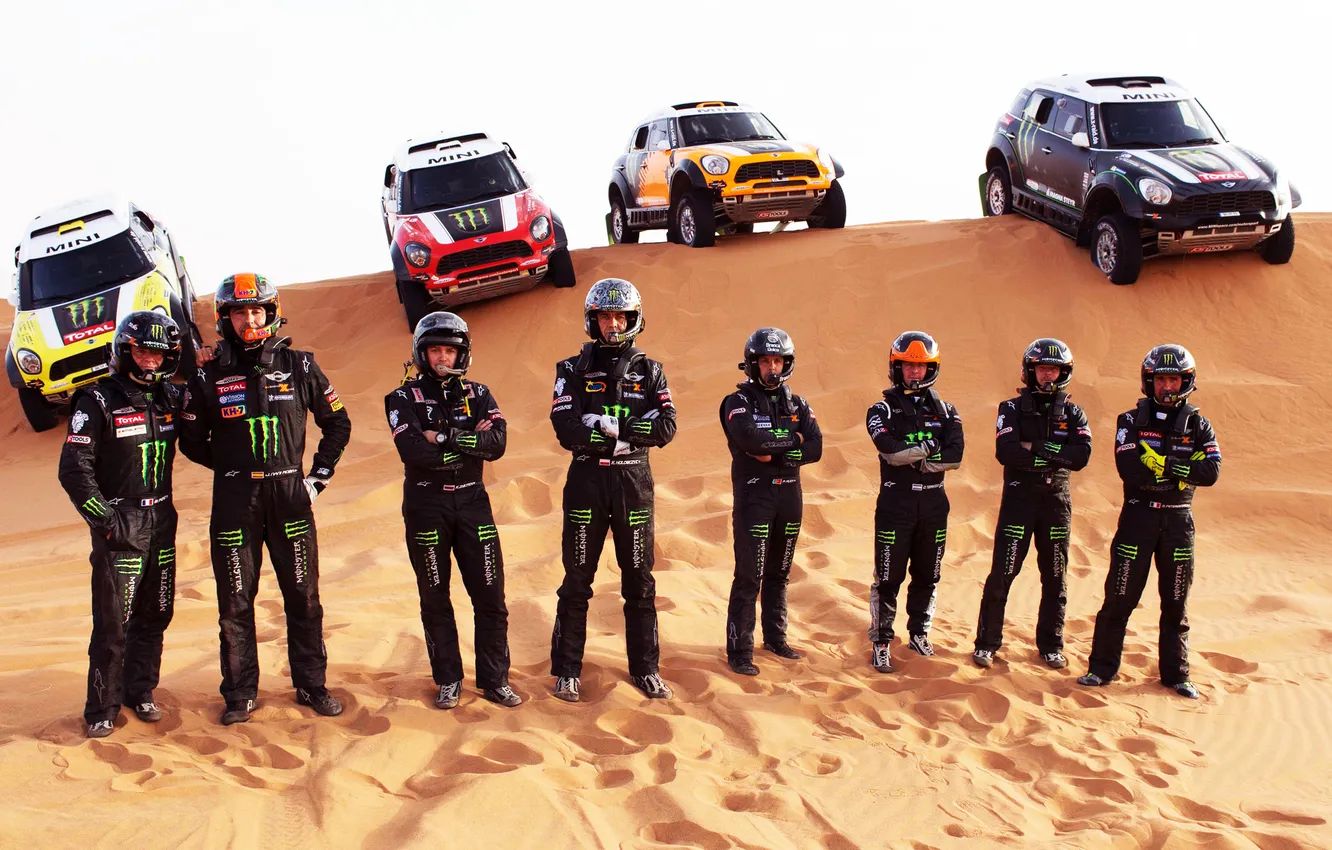 Photo wallpaper orange, yellow, red, black, Mini, mini, dunes, SUV