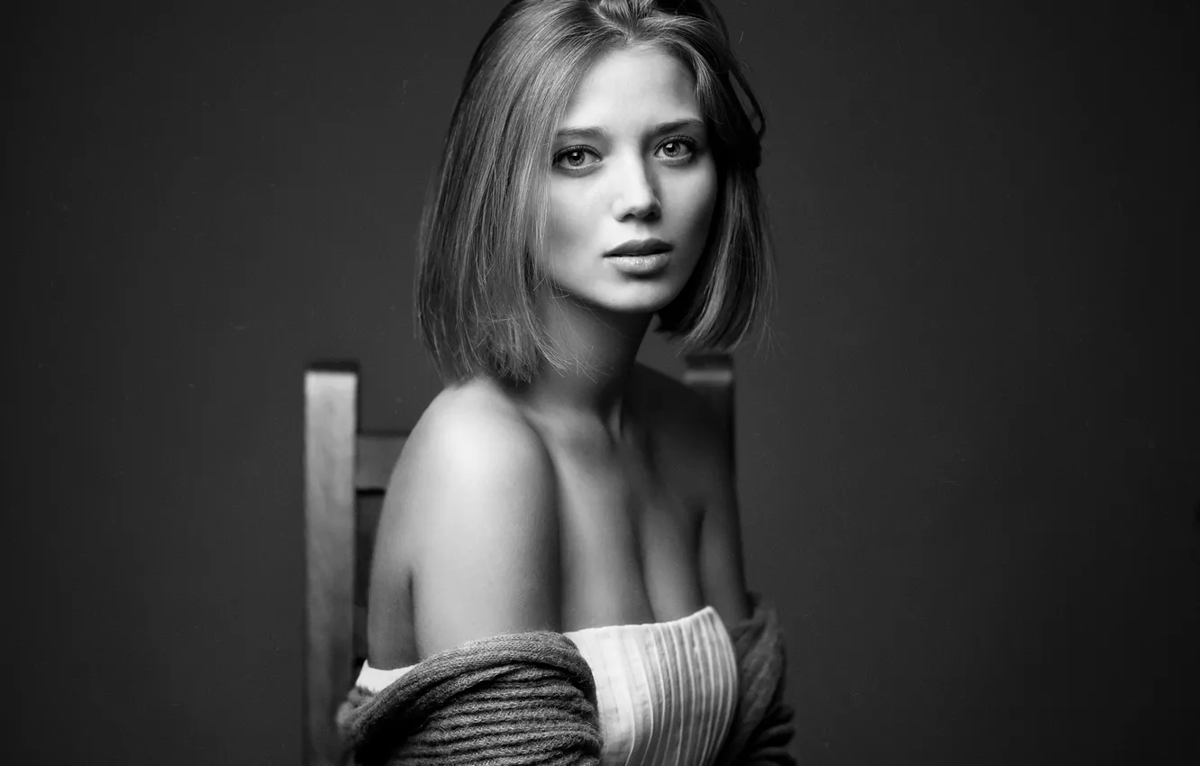 Photo wallpaper sexy, model, black and white, look