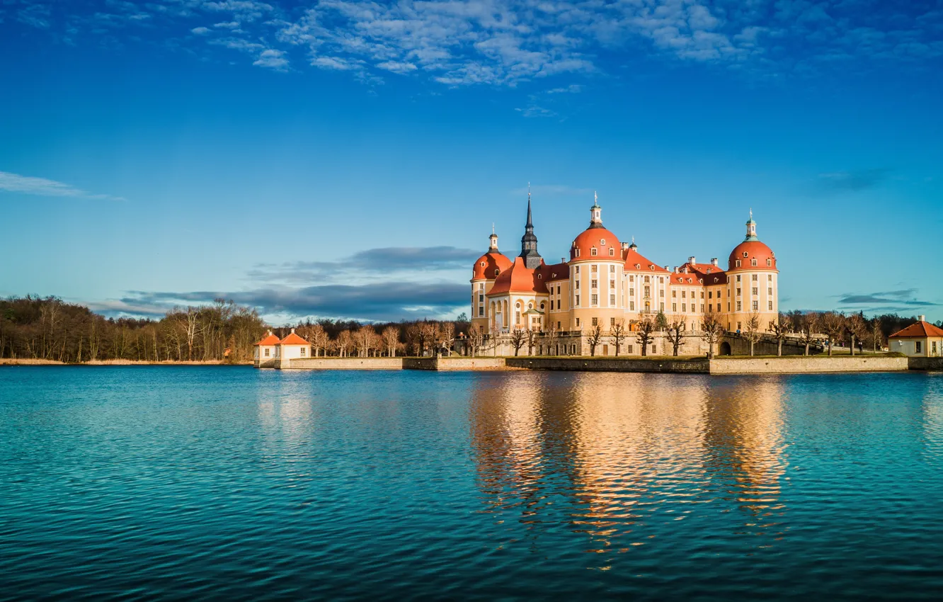 Photo wallpaper lake, reflection, castle, Germany, Germany, Saxony, Moritzburg, Saxony